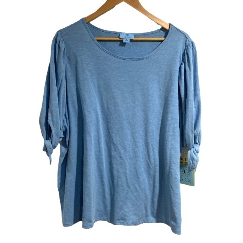 CeCe blue shirt shirt sleeve tie sleeve detail